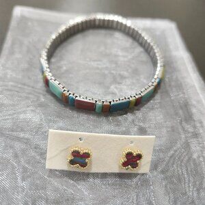 Multicolored earrings and bracelet set